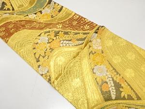 洛西織物製　山並に梅・藤・桜模様織り出し　振袖用袋帯